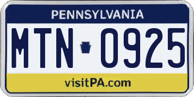 PA license plate MTN0925
