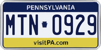 PA license plate MTN0929