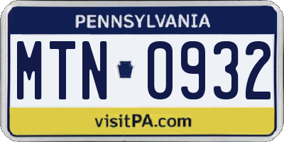 PA license plate MTN0932