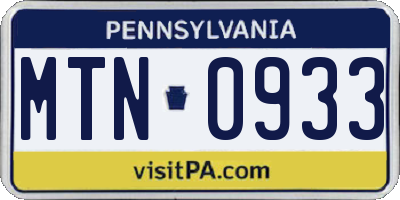 PA license plate MTN0933
