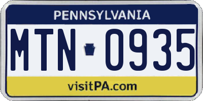 PA license plate MTN0935