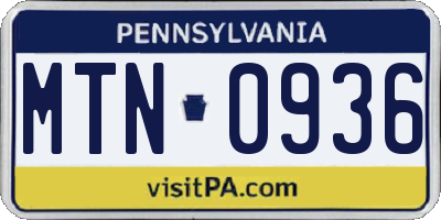 PA license plate MTN0936