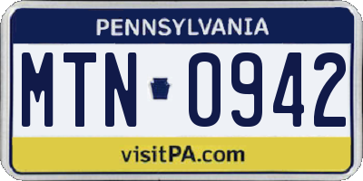 PA license plate MTN0942