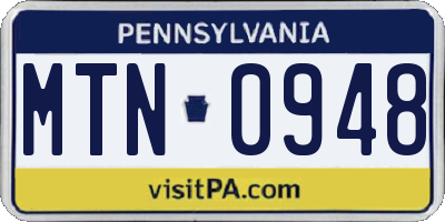 PA license plate MTN0948