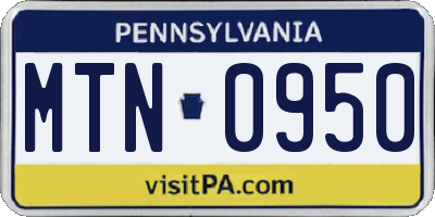 PA license plate MTN0950