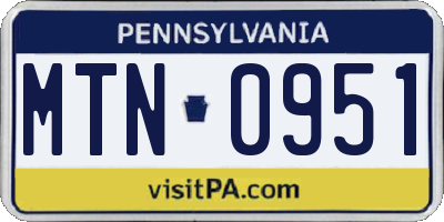 PA license plate MTN0951
