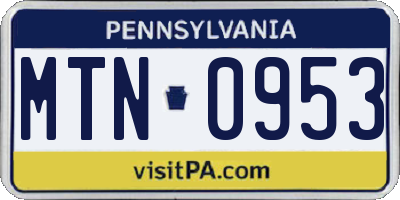 PA license plate MTN0953