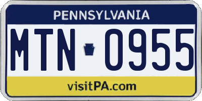 PA license plate MTN0955