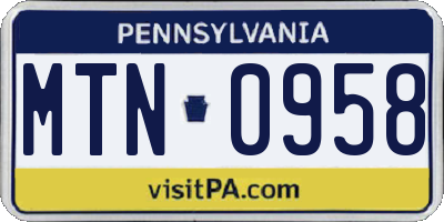 PA license plate MTN0958