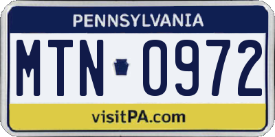 PA license plate MTN0972
