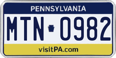 PA license plate MTN0982