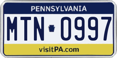 PA license plate MTN0997