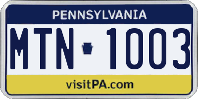 PA license plate MTN1003