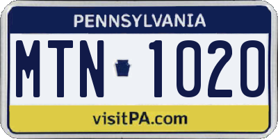 PA license plate MTN1020