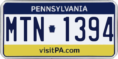 PA license plate MTN1394