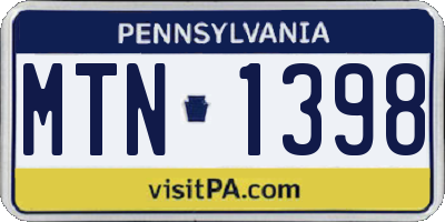 PA license plate MTN1398