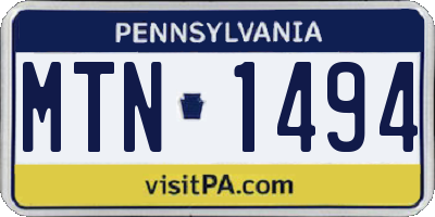 PA license plate MTN1494