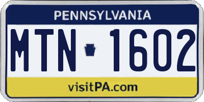 PA license plate MTN1602
