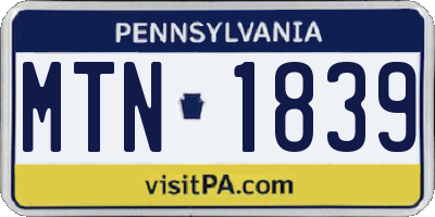 PA license plate MTN1839