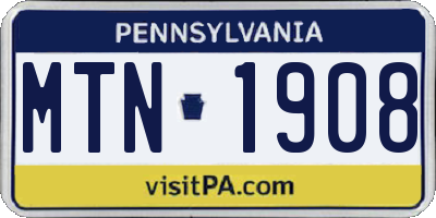 PA license plate MTN1908