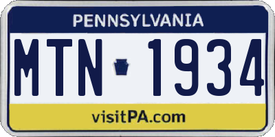 PA license plate MTN1934