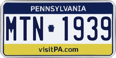 PA license plate MTN1939