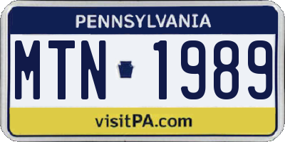 PA license plate MTN1989