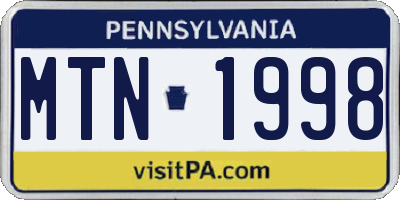 PA license plate MTN1998