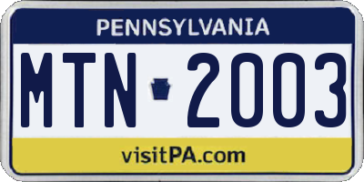 PA license plate MTN2003