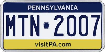 PA license plate MTN2007