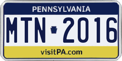PA license plate MTN2016