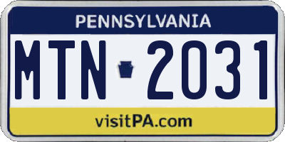 PA license plate MTN2031