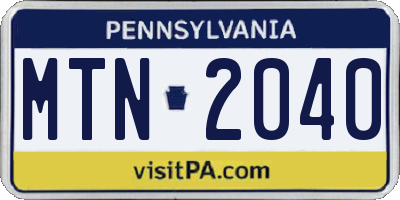 PA license plate MTN2040