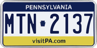 PA license plate MTN2137