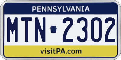 PA license plate MTN2302