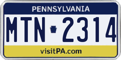 PA license plate MTN2314