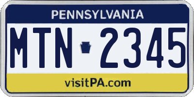 PA license plate MTN2345