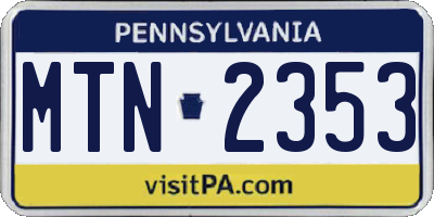 PA license plate MTN2353