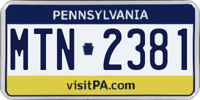 PA license plate MTN2381