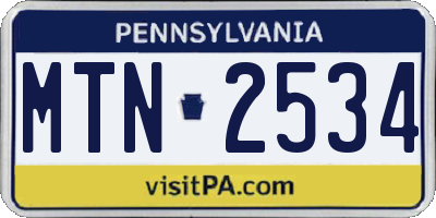 PA license plate MTN2534