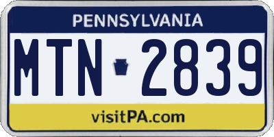 PA license plate MTN2839