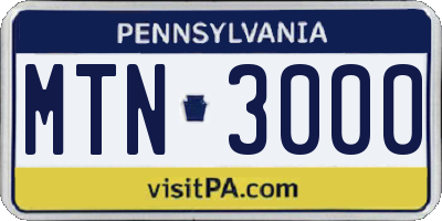 PA license plate MTN3000
