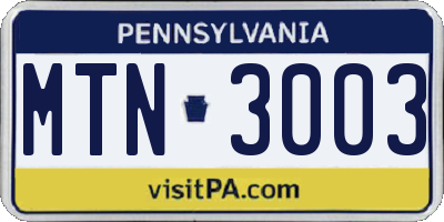 PA license plate MTN3003