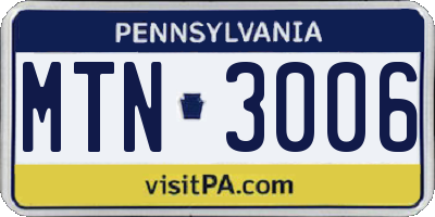 PA license plate MTN3006