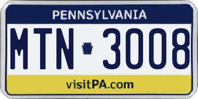 PA license plate MTN3008