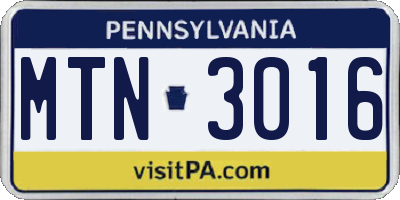 PA license plate MTN3016