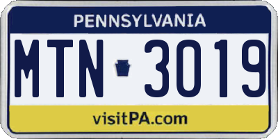 PA license plate MTN3019