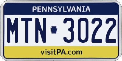 PA license plate MTN3022