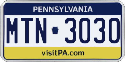 PA license plate MTN3030