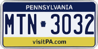 PA license plate MTN3032